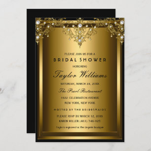 Gold Pearl Vintage Glamour Bridal Shower Invite