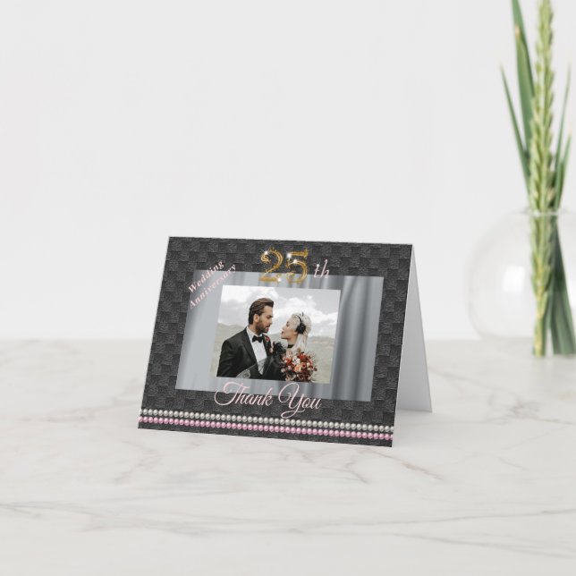 Gold & Pearls 25th Wedding Anniversary Thank You Card (Front)