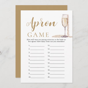 Gold Pearls and Prosecco Bridal Shower Apron Game Invitation