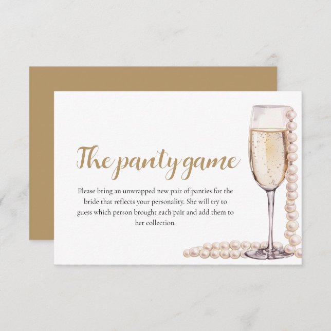 Gold Pearls and Prosecco Bridal Shower Panty Game  Enclosure Card (Front/Back)
