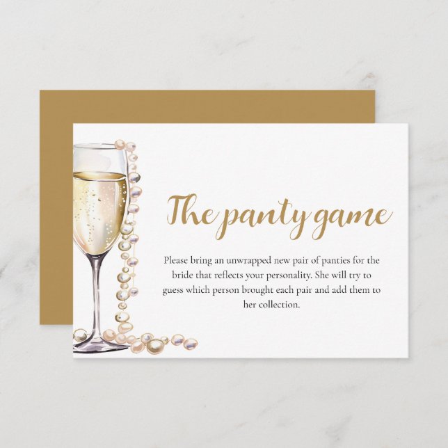 Gold Pearls and Prosecco Bridal Shower Panty Game  Invitation (Front/Back)
