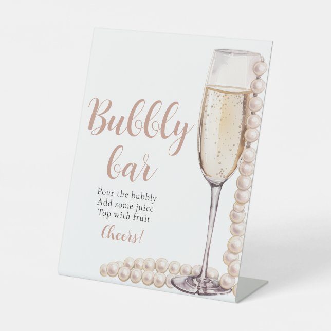 Gold Pearls and Prosecco Champagne Bubbly Bar Sign (Front)