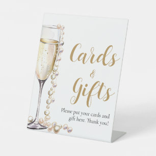 Gold Pearls and Prosecco Champagne Cards And Gifts Pedestal Sign