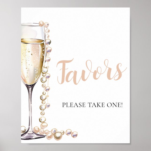 Gold Pearls and Prosecco Champagne Favours Sign (Front)