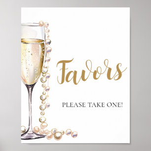Gold Pearls and Prosecco Champagne Favours Sign