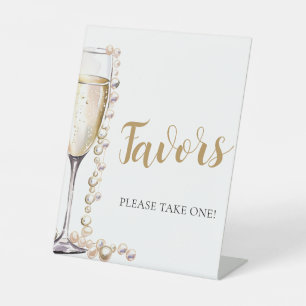 Gold Pearls and Prosecco Champagne Favours Sign