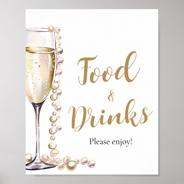 Gold Pearls and Prosecco Champagne Food and Drinks Poster (Front)