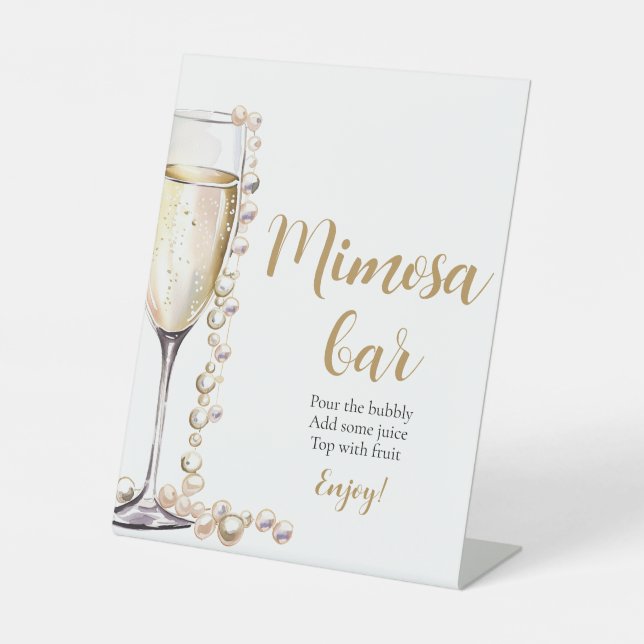 Gold Pearls and Prosecco Champagne Mimosa Bar Sign (Front)