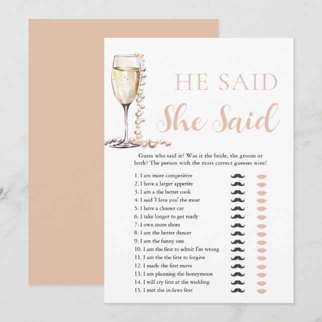 Gold Pearls and Prosecco He Said, She Said Game Invitation (Front/Back)