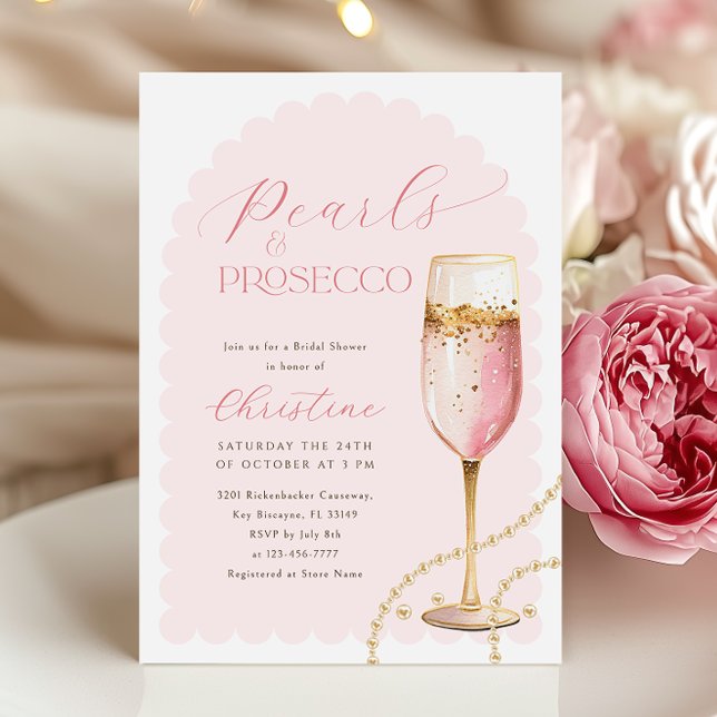 Gold Pearls and Prosecco Pink Bridal Shower  Invitation (Creator Uploaded)