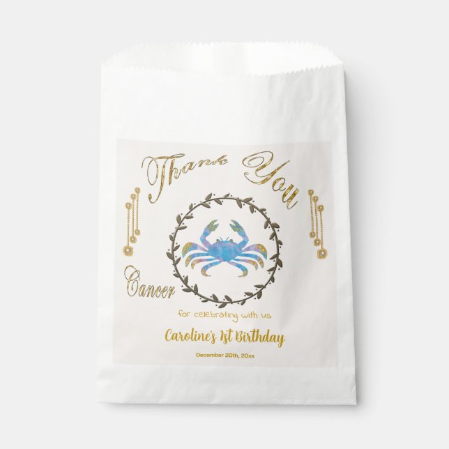 Gold & Pearls Cancer 1st Birthday Thank You Favour Bags (Front)