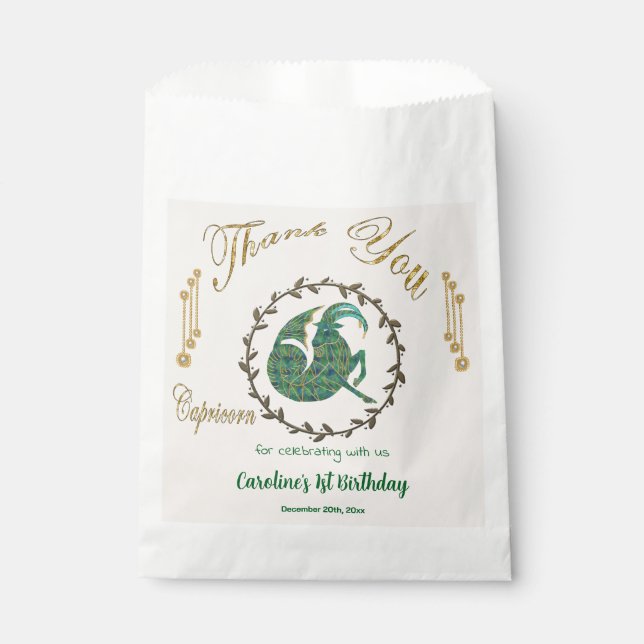 Gold & Pearls Capricorn 1st Birthday Thank You Favour Bags (Front)