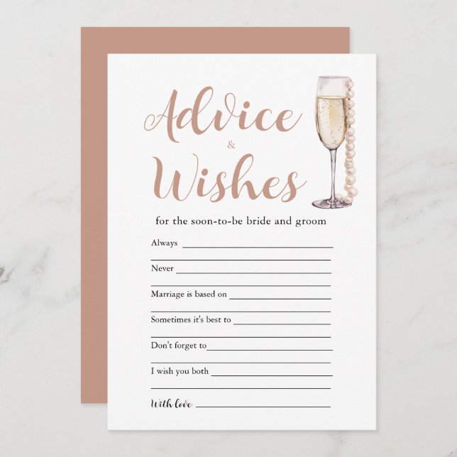 Gold Pearls & Prosecco Advice and Wishes Game Card (Front/Back)