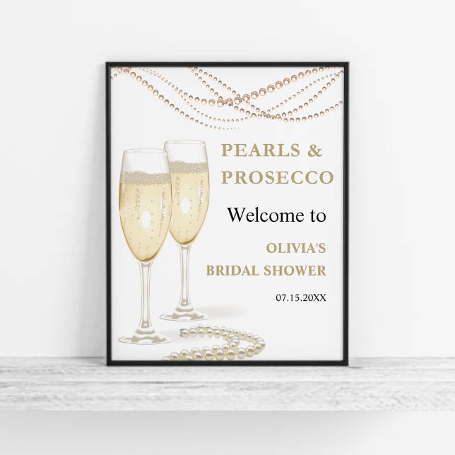 Gold Pearls & Prosecco Bridal Shower Welcome Sign  (Pearls & Prosecco Bridal Shower Welcome Sign )