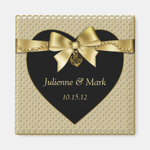Gold Pearls Ribbon on Black Magnet