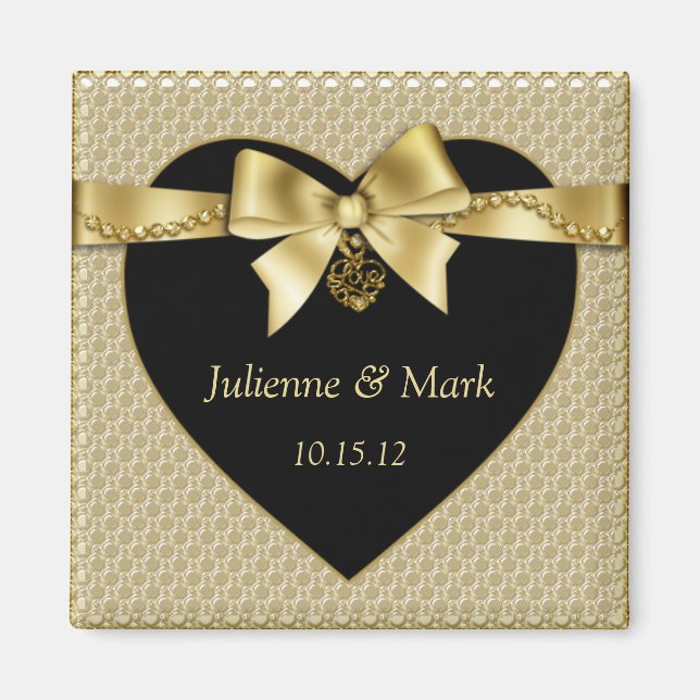 Gold Pearls Ribbon on Black Magnet (Front)