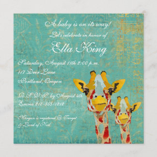 Gold Peeking Giraffes Baby Invitation