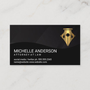 Gold Pen Justice Scale Logo Black Line Pattern Business Card