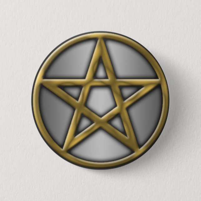 Gold Pentacle on Silver 6 Cm Round Badge (Front)