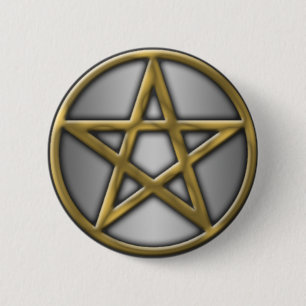 Gold Pentacle on Silver 6 Cm Round Badge