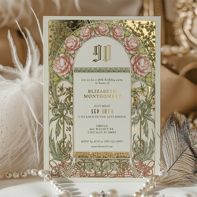 Gold Peonies Vintage Birthday Invite (Creator Uploaded)