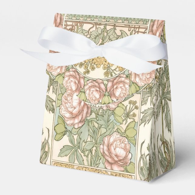 Gold Peonies Vintage Wedding Favour Box (Front Side)