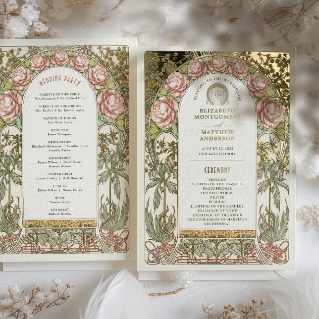 Gold Peonies Vintage Wedding Program (Creator Uploaded)