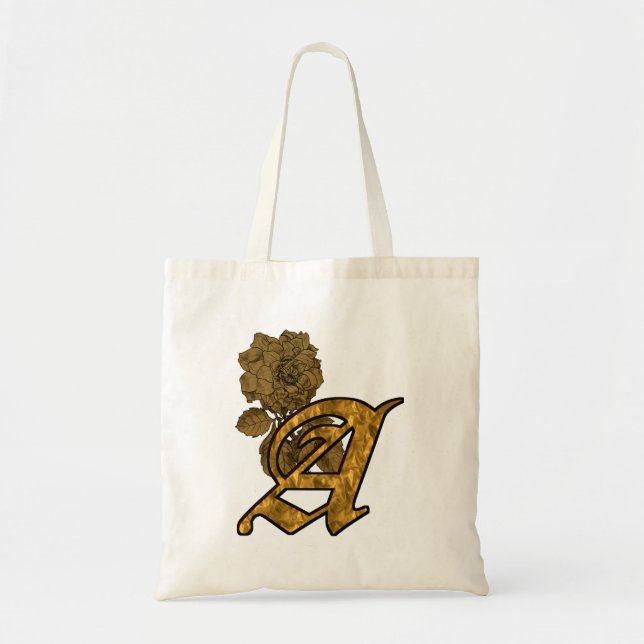 Gold Peony Elegant Monogram Initial A Tote Bag (Front)