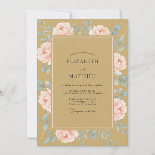 Gold Peony Painted Wedding Invitation