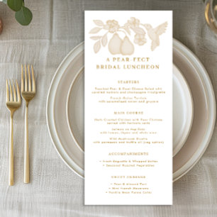 Gold Perfect Pear Bridal Luncheon Menu Card