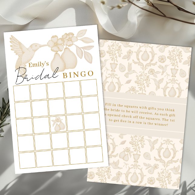 Gold Perfect Pear Bridal Shower Bingo Game (Bridal Bingo)
