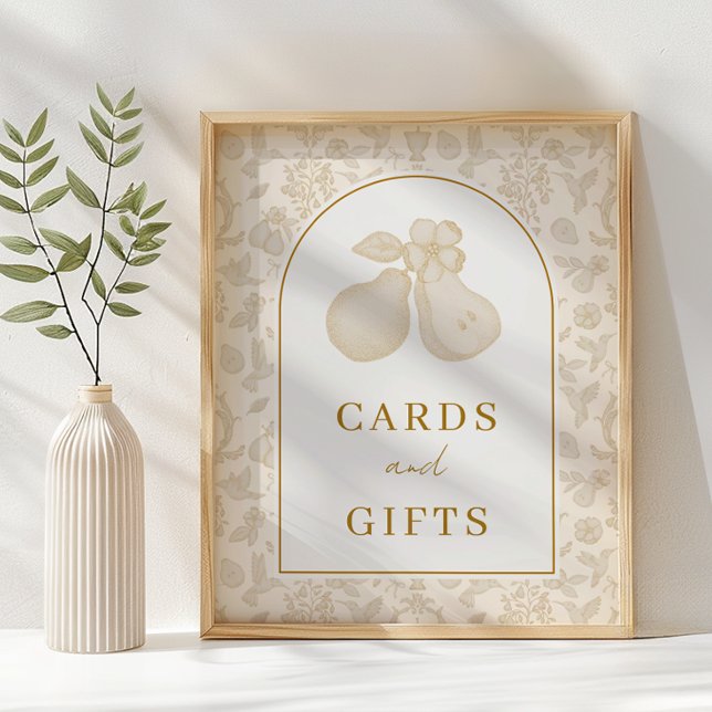 Gold Perfect Pear Bridal Shower Cards & Gifts Sign (Cards and Gifts Sign)
