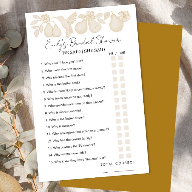 Gold Perfect Pear Bridal Shower He Said She Said G (He said / She said)