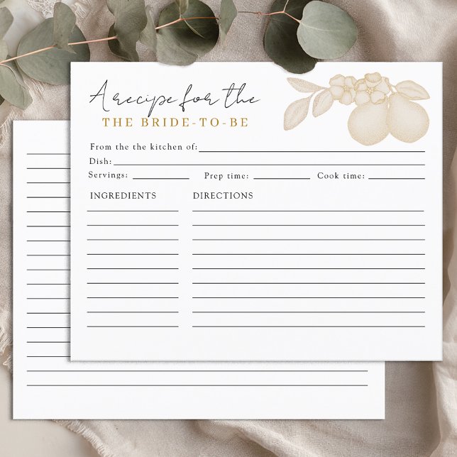 Gold Perfect Pear Bridal Shower Recipe Card (Recipe Card)