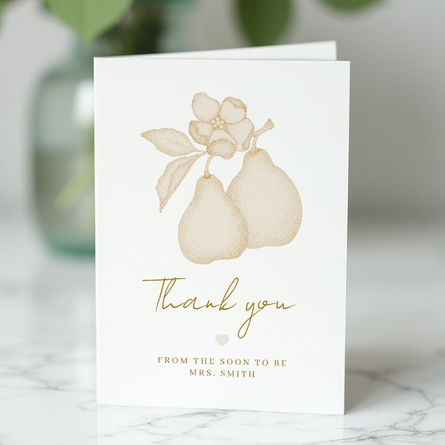 Gold Perfect Pear Bridal Shower Thank You Card (Simple Thank You Card)