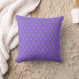 Gold Periwinkle Blue Quatrefoil Pillow