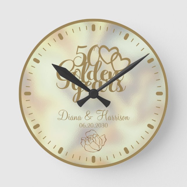 Gold Personalised 50th Anniversary Gift Round Clock (Front)