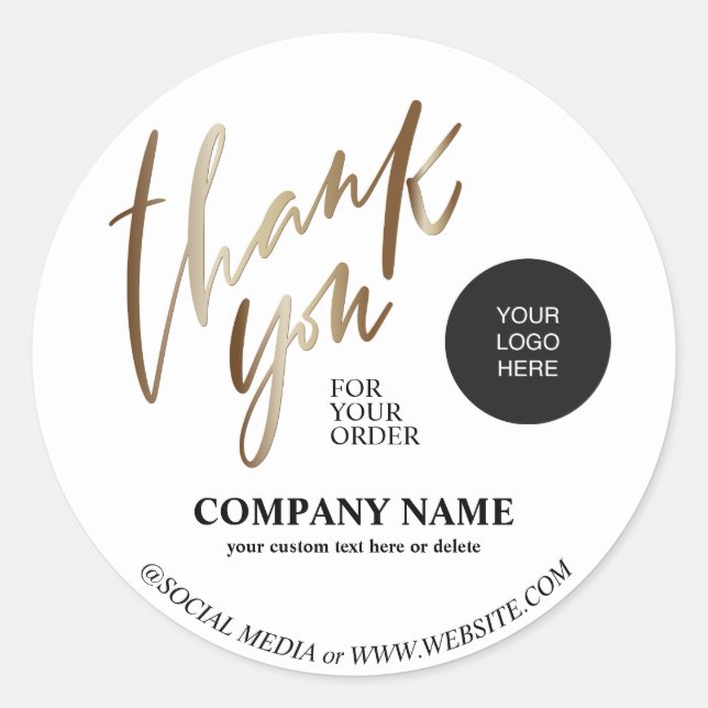 Gold Personalised Business Name Thank you Classic Round Sticker (Front)