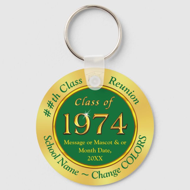 Gold Personalised, Class of 1974 Reunion, Gifts Key Ring (Front)