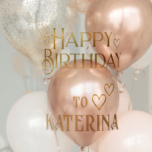 Gold Personalised Happy Birthday Stickers w Hearts