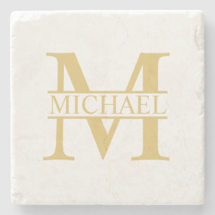 Gold Personalised Monogram and Name Stone Coaster