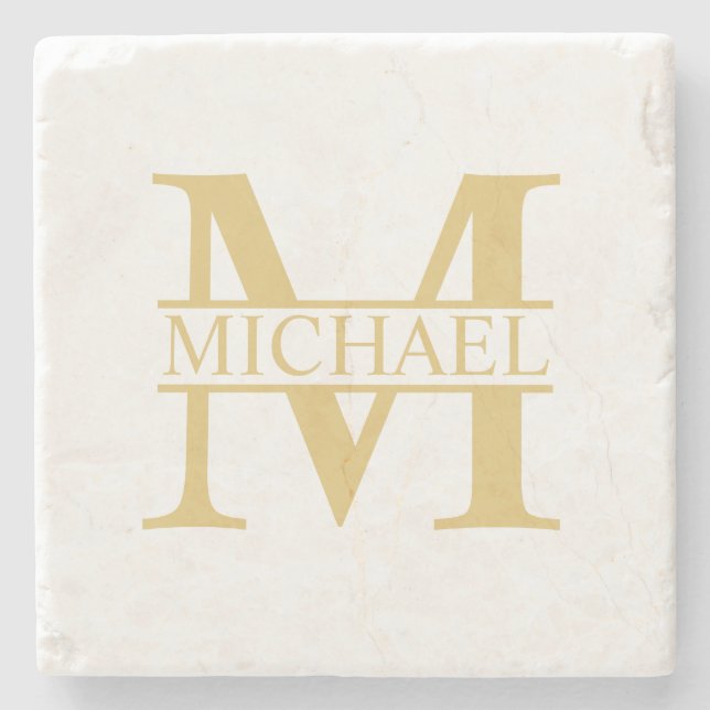 Gold Personalised Monogram and Name Stone Coaster (Front)
