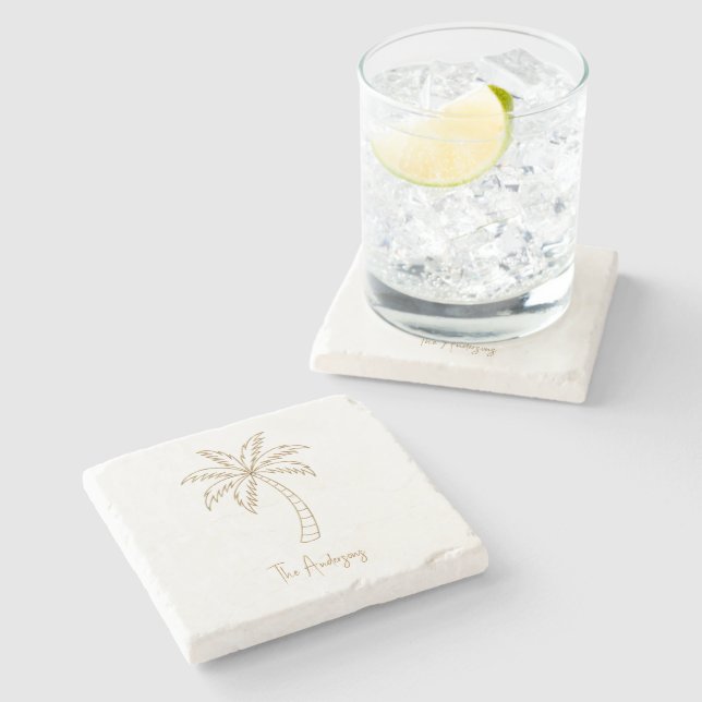Gold Personalised Names Tropical Palm Stone Coaster (Side)