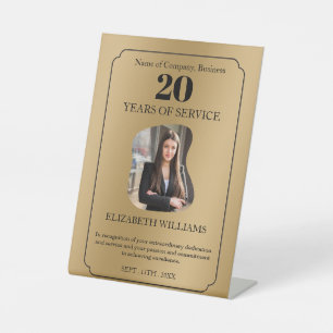 gold- Personalised Photo - Employee Wooden Awar Pedestal Sign