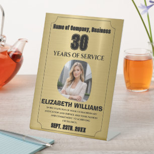 gold- Personalised Photo - Employee Wooden Awar Pedestal Sign