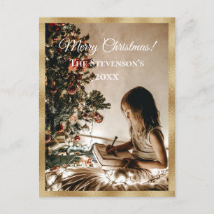 Gold Personalised Photo Holiday Merry Christmas Postcard