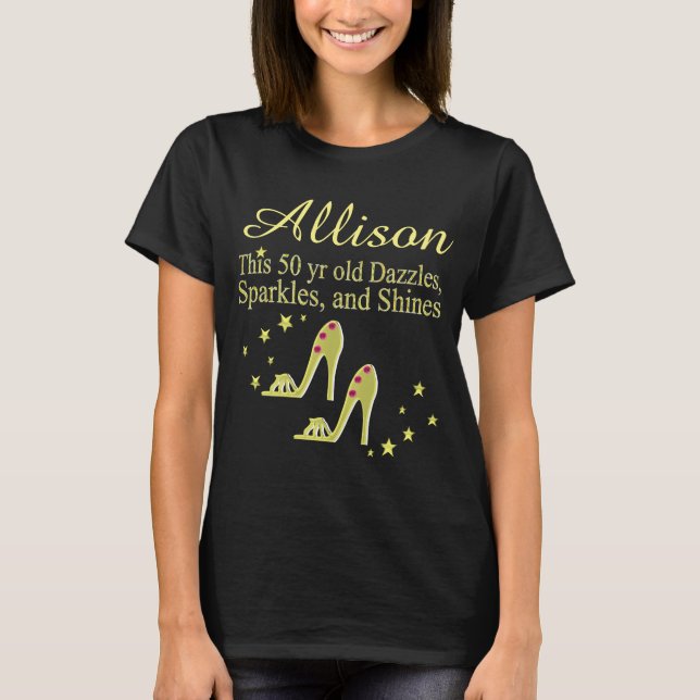 GOLD PERSONALIZED DAZZLING 50TH BIRTHDAY T SHIRT (Front)