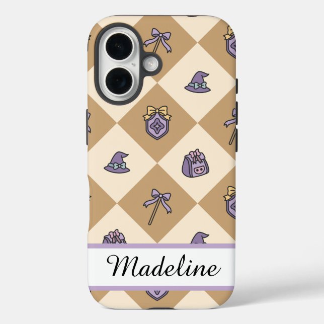 Gold Personalized Girly Checkered Case-Mate iPhone Case (Back)