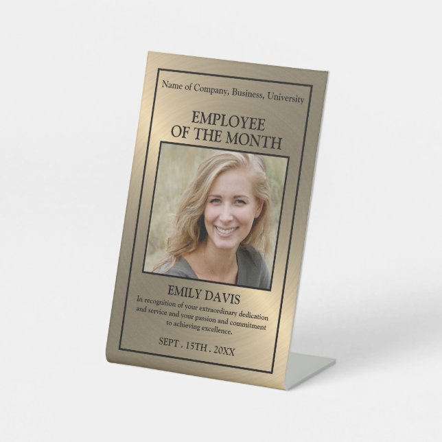 Gold/Personalized Photo - Employee Award Pedestal Sign (Front)