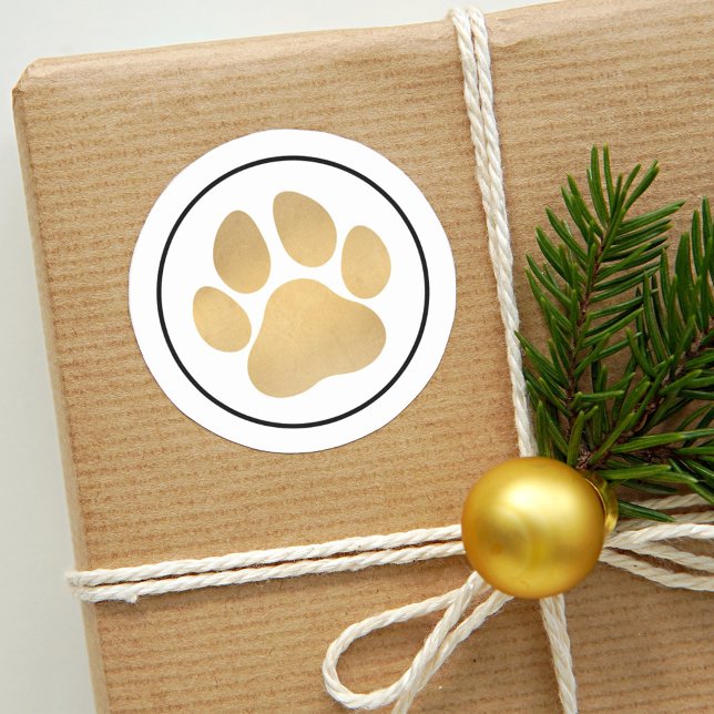 Gold Pet Lover Paw Print Holiday Classic Round Sticker (Creator Uploaded)